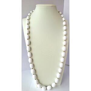 Monet Vintage Barrel Bead White Gold Necklace Signed